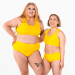 Bex and Jacqueline are wearing Marigold racerback bralettes and briefs