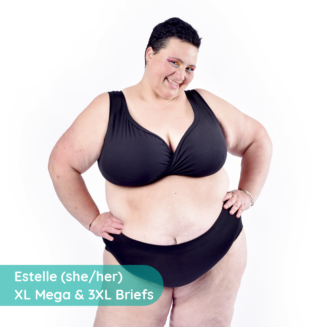 Estelle is wearing the Black bra and high rise briefs