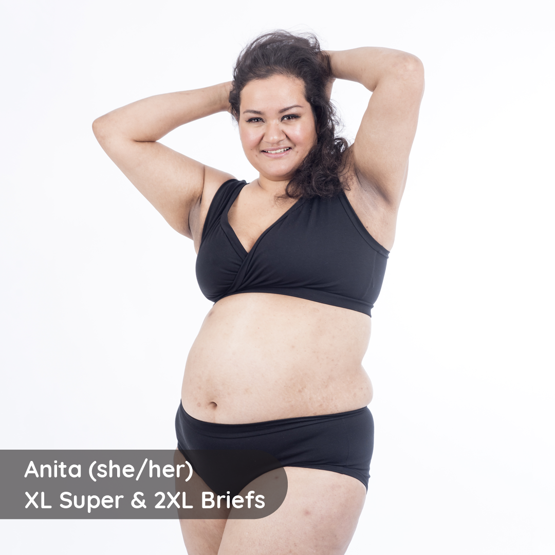 Anita is wearing a black cotton underwear set