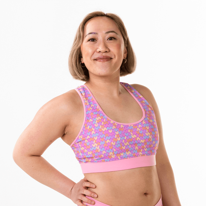 Jacqueline is wearing a Candy Knit bralette and briefs