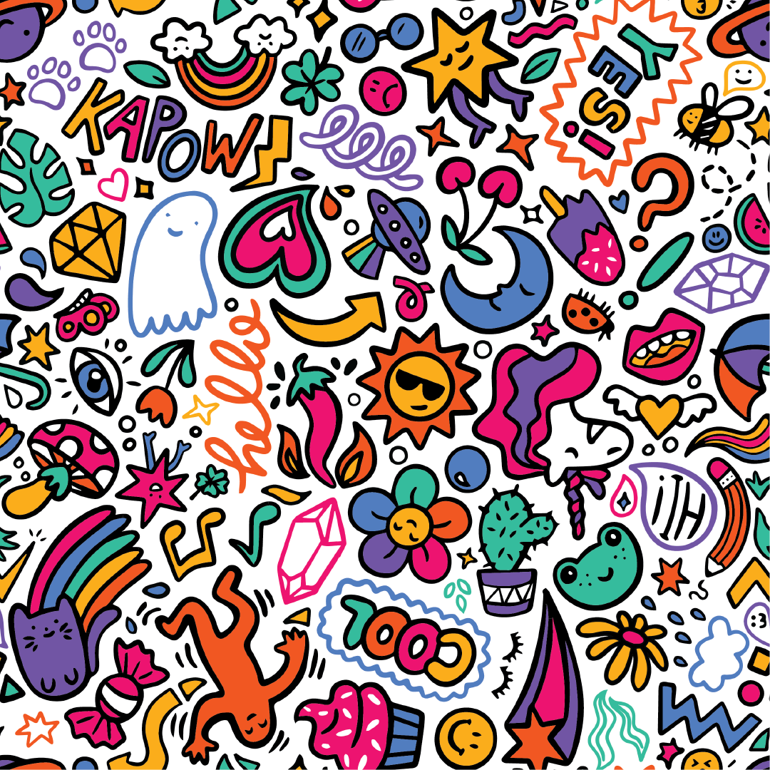 Fabric design close up of Doodles