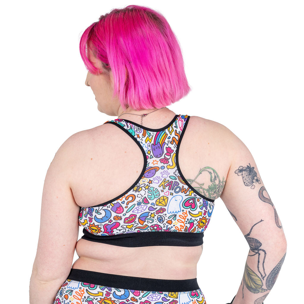 Back view of the Doodles racerback bralette