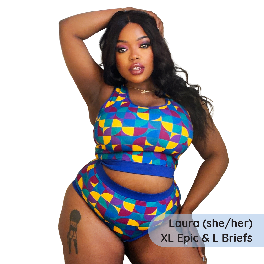 Laura is wearing a racerback fuller bust bralette and briefs