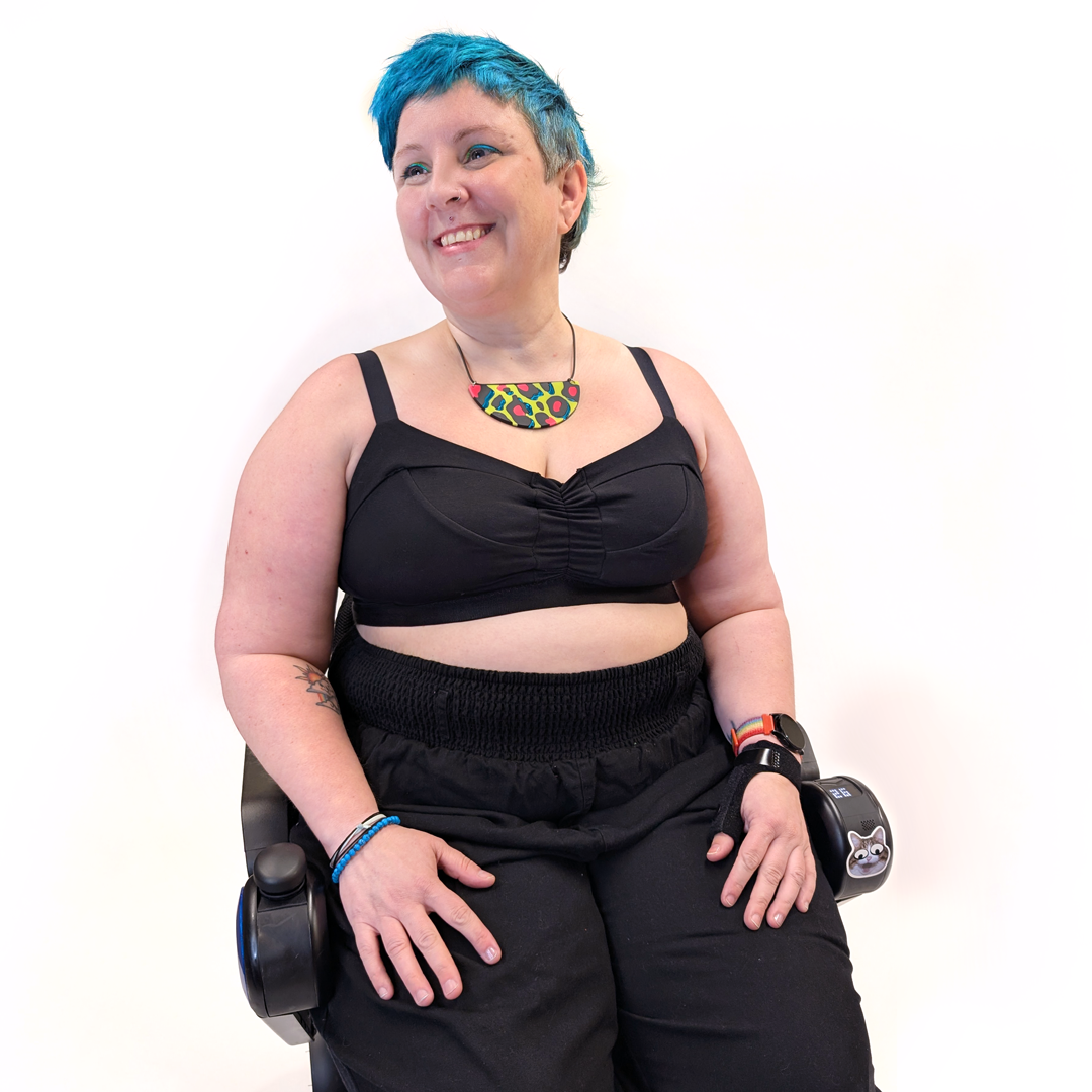 Kirsty is wearing a black non-wired bra and trousers