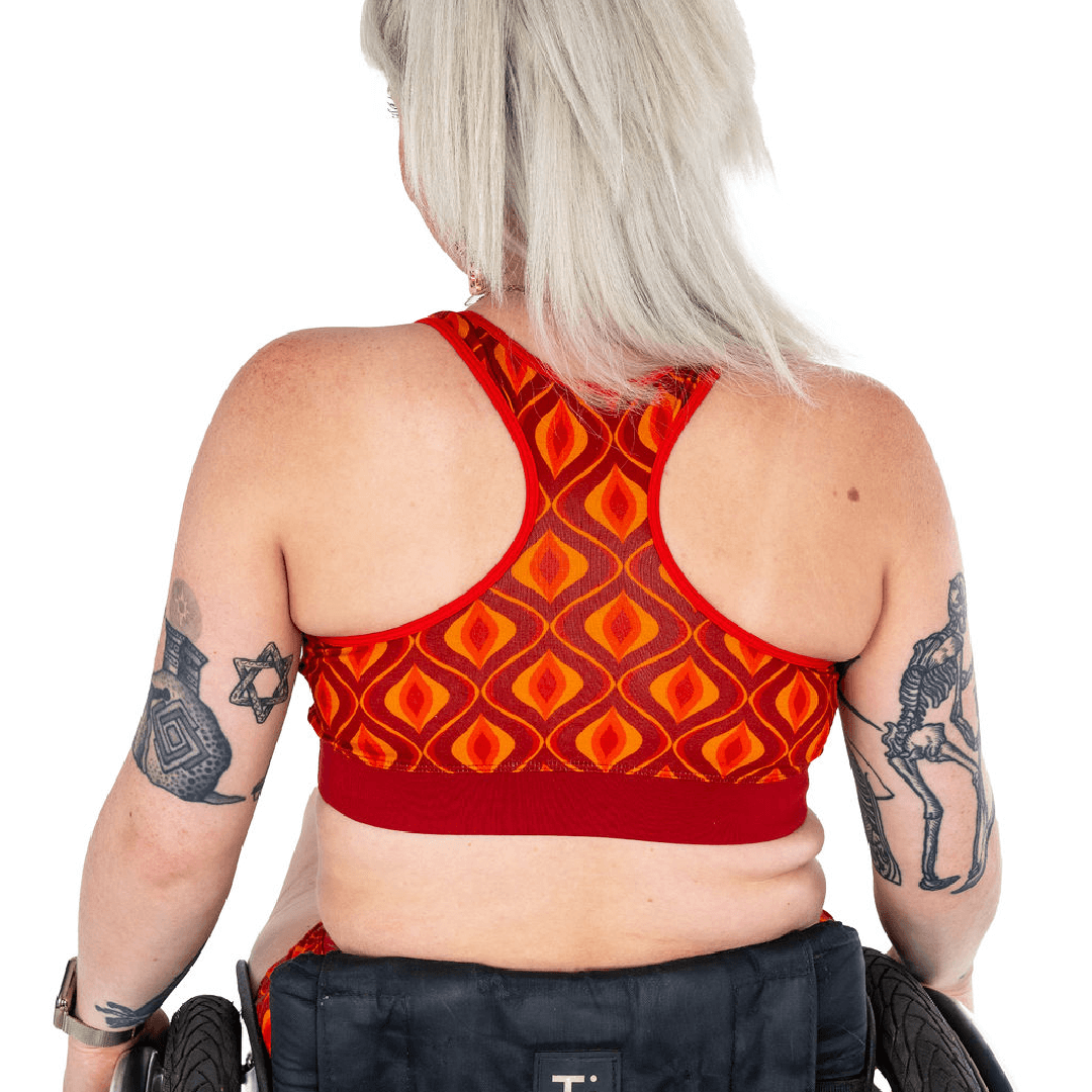 Back view of Groovy racerback bralette on Jess