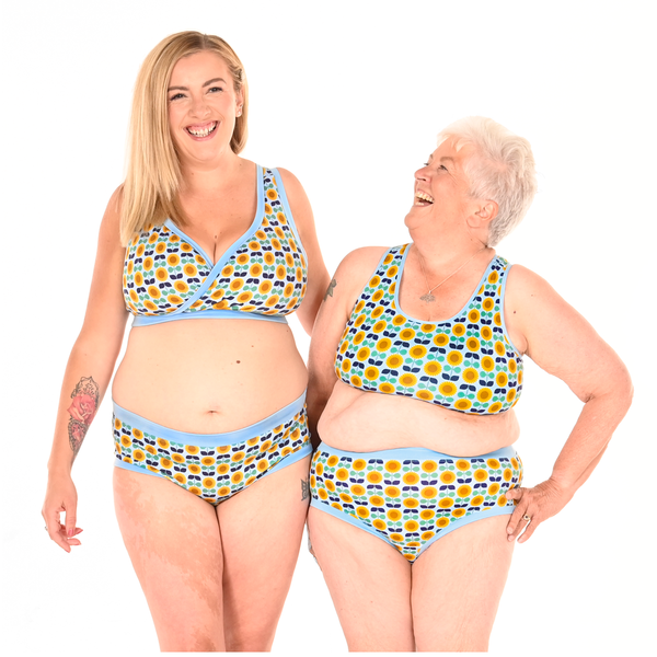 Barbara and Ann are wearing sunflowers pattern non wired underwear sets