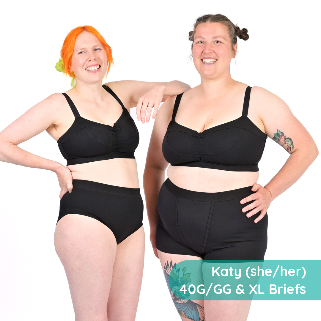 Jen and Katy in black bra and briefs