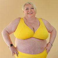 Julie is wearing a Marigold yellow bra and briefs