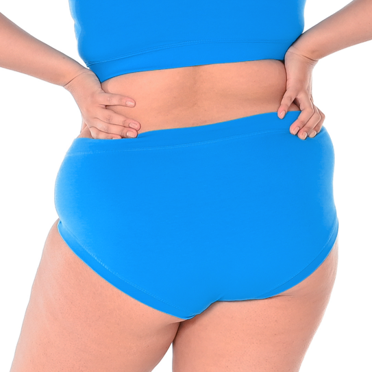 Cropped back view of Tumi wearing mid rise lagoon briefs