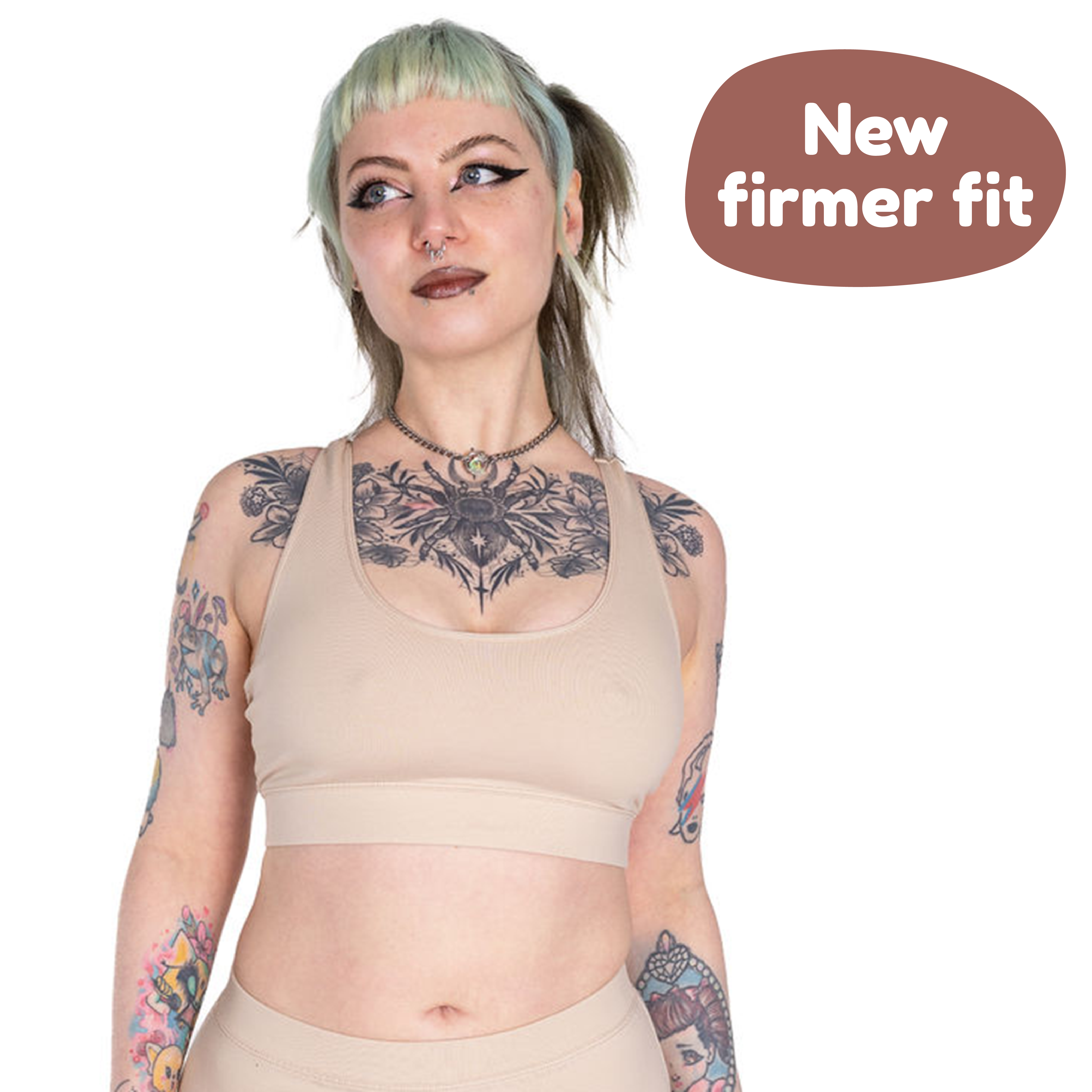 Faeryn is wearing a Nude 3 cotton racerback bralette