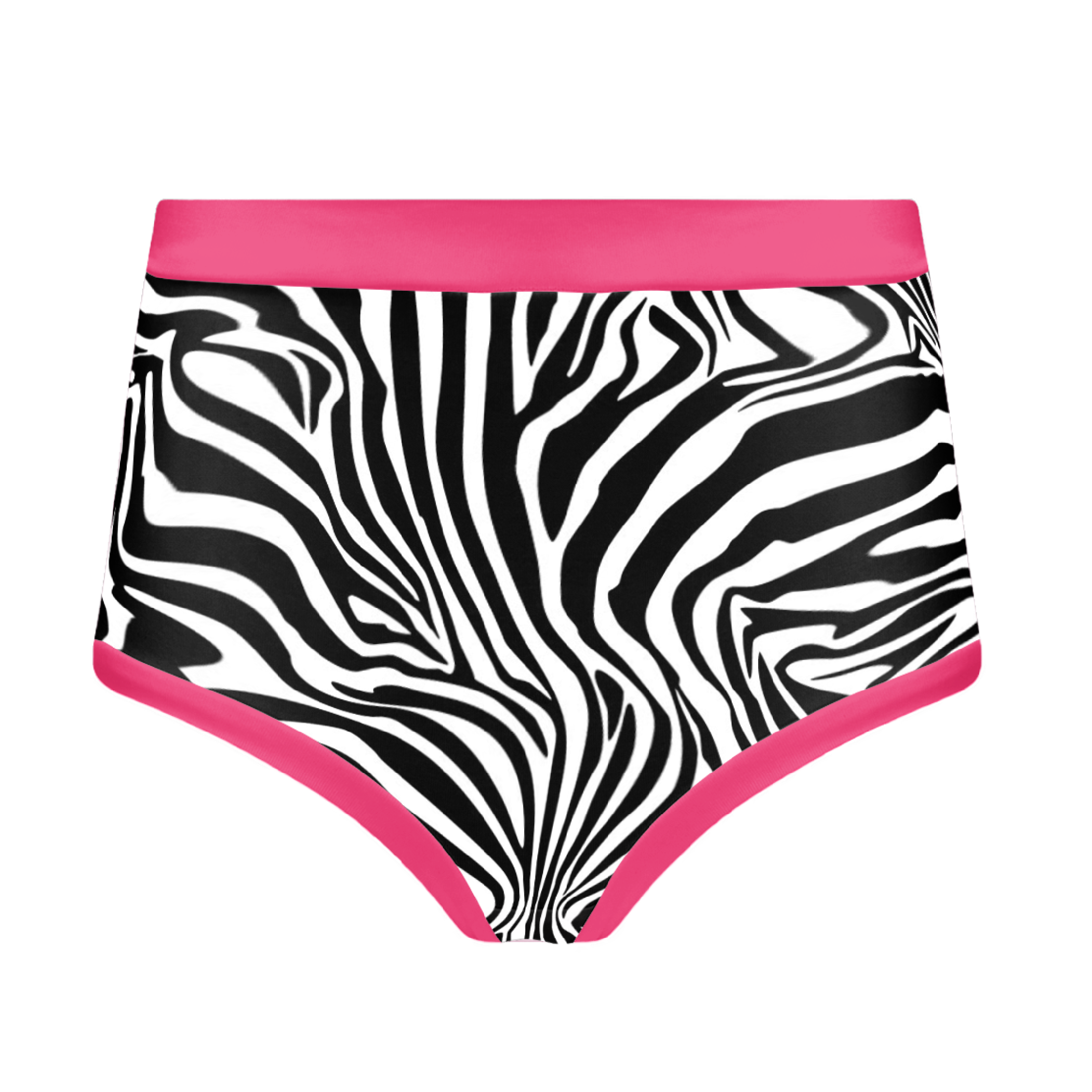 Ghost Mannequin shot of zebra print high rise briefs with pink trim