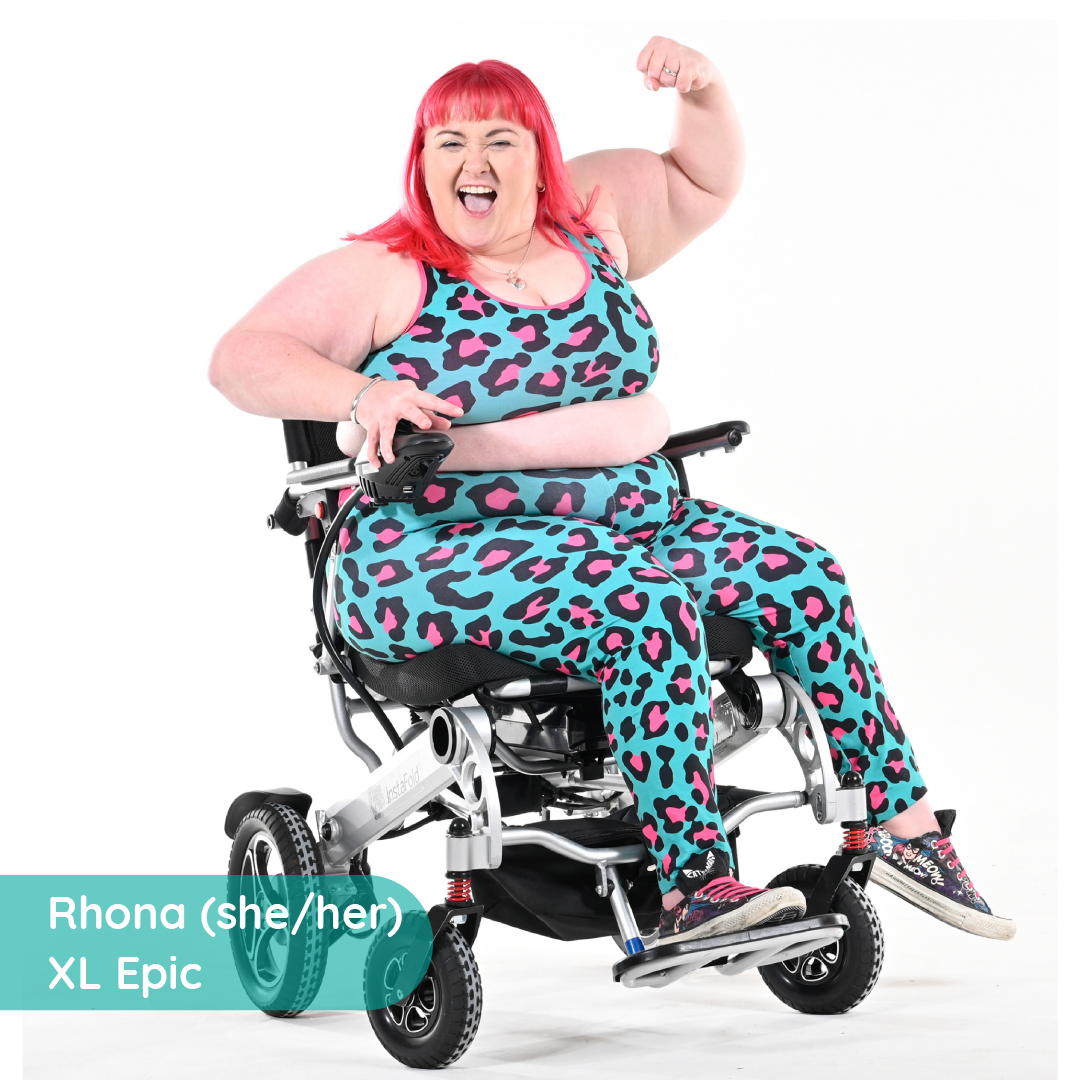 Rhona is wearing a hot leopard bralette and leggings in her electric chair