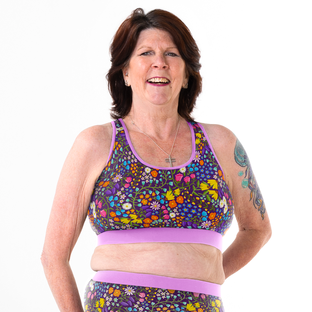 Anne is wearing a wildflowers bralette and briefs