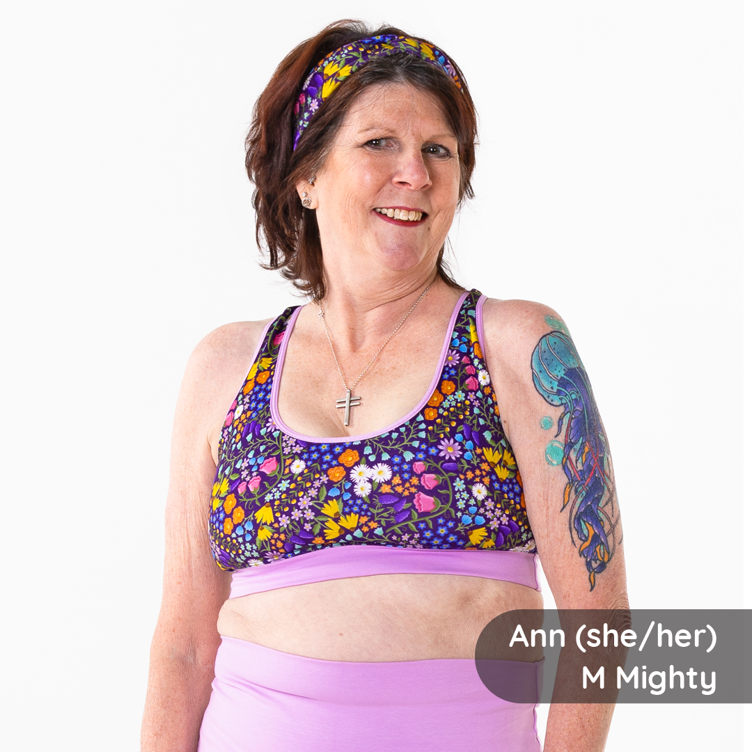 Anne is wearing a wildflowers racerback bralette 