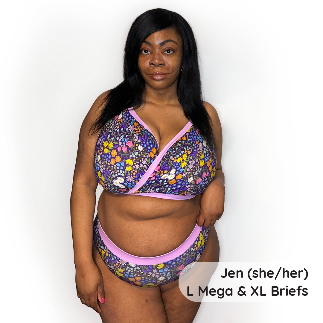Jen is wearing a Wildflowers bra and briefs set