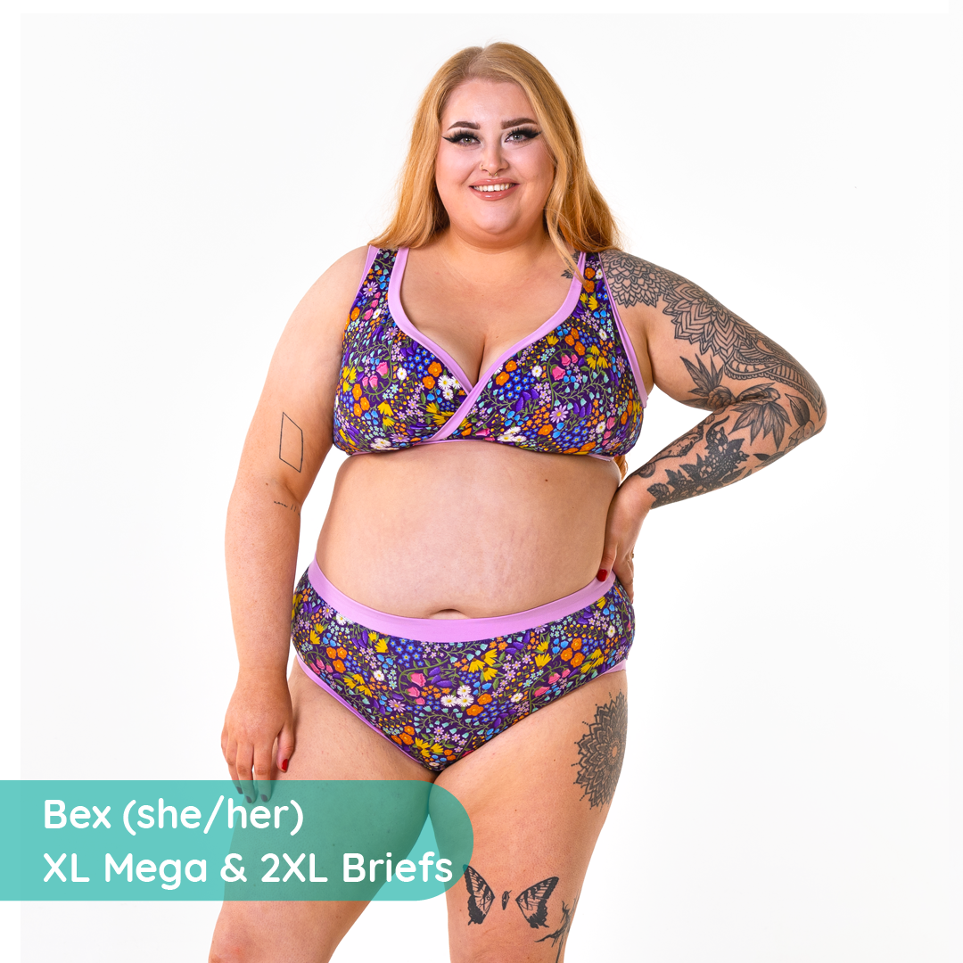 Bex is wearing a Wildflowers bra and high rise briefs