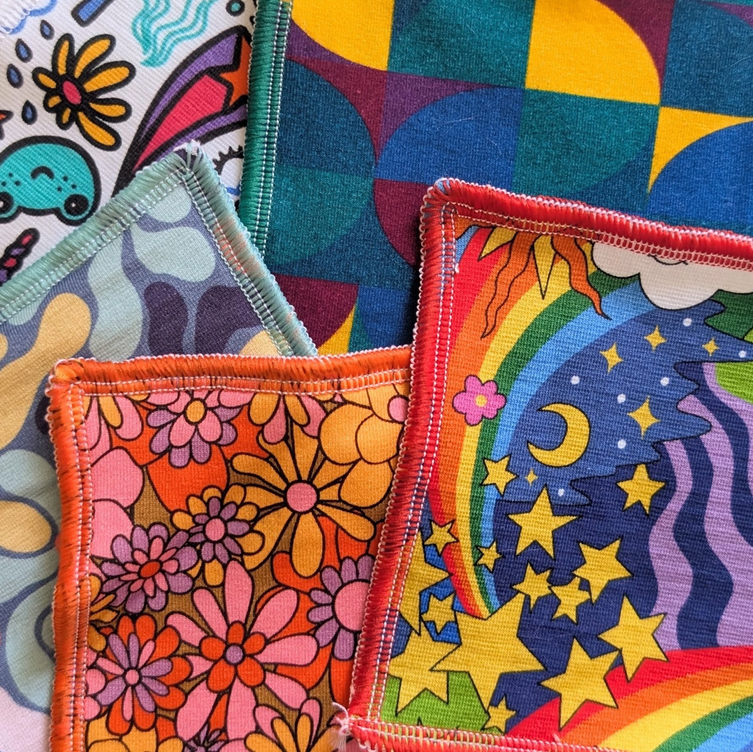 5 colourful reusable cotton face wipes