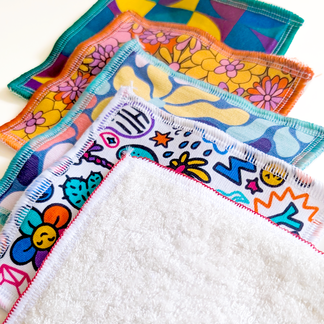 5 colourful reusable cotton face wipes