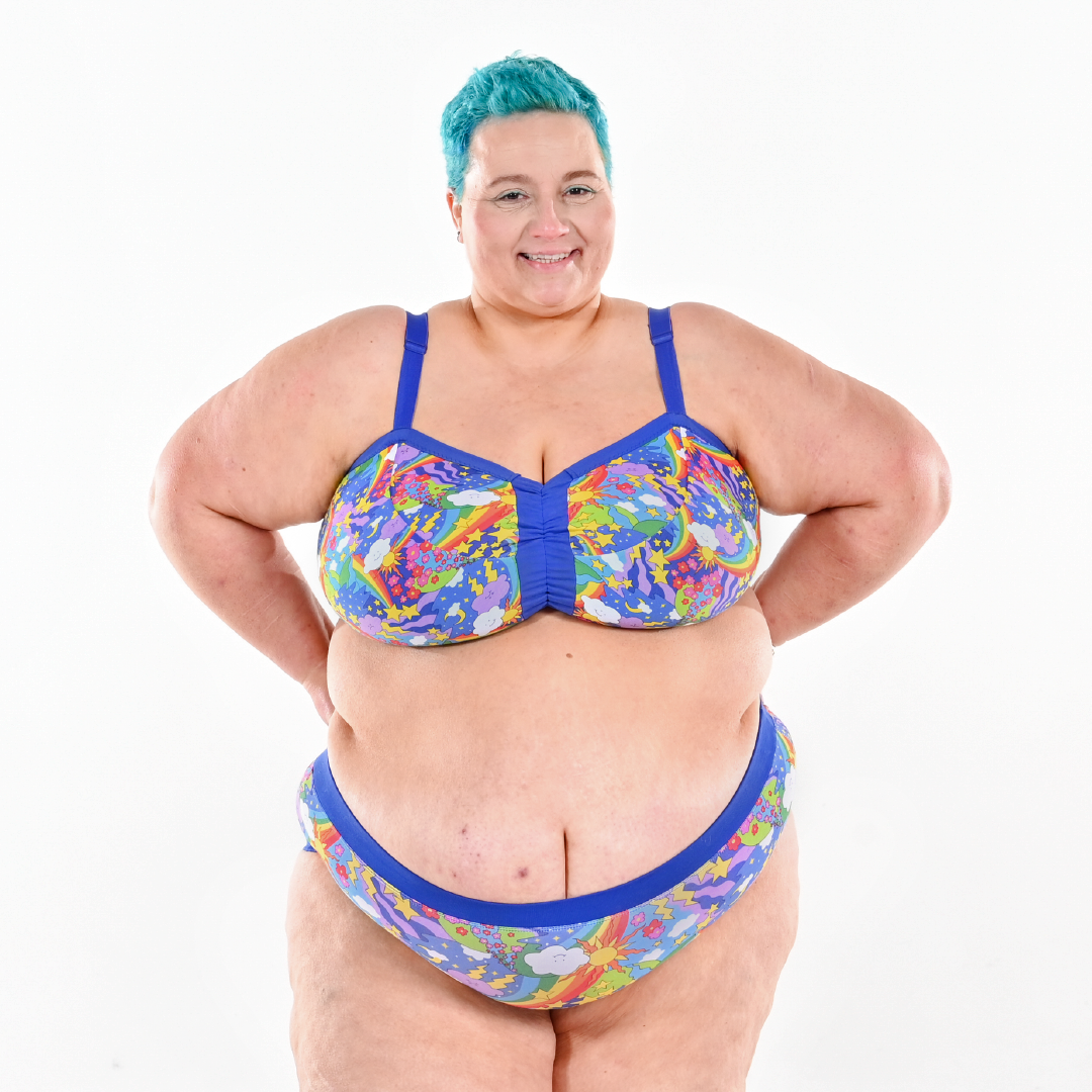 Estelle is wearing Retro Rainbow Flexi and high rise briefs