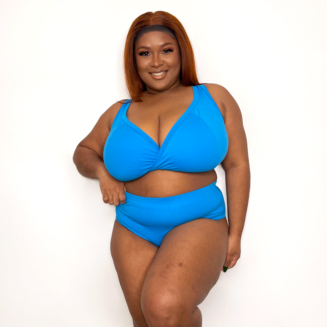 Tanesa wearing high rise teal underwear set