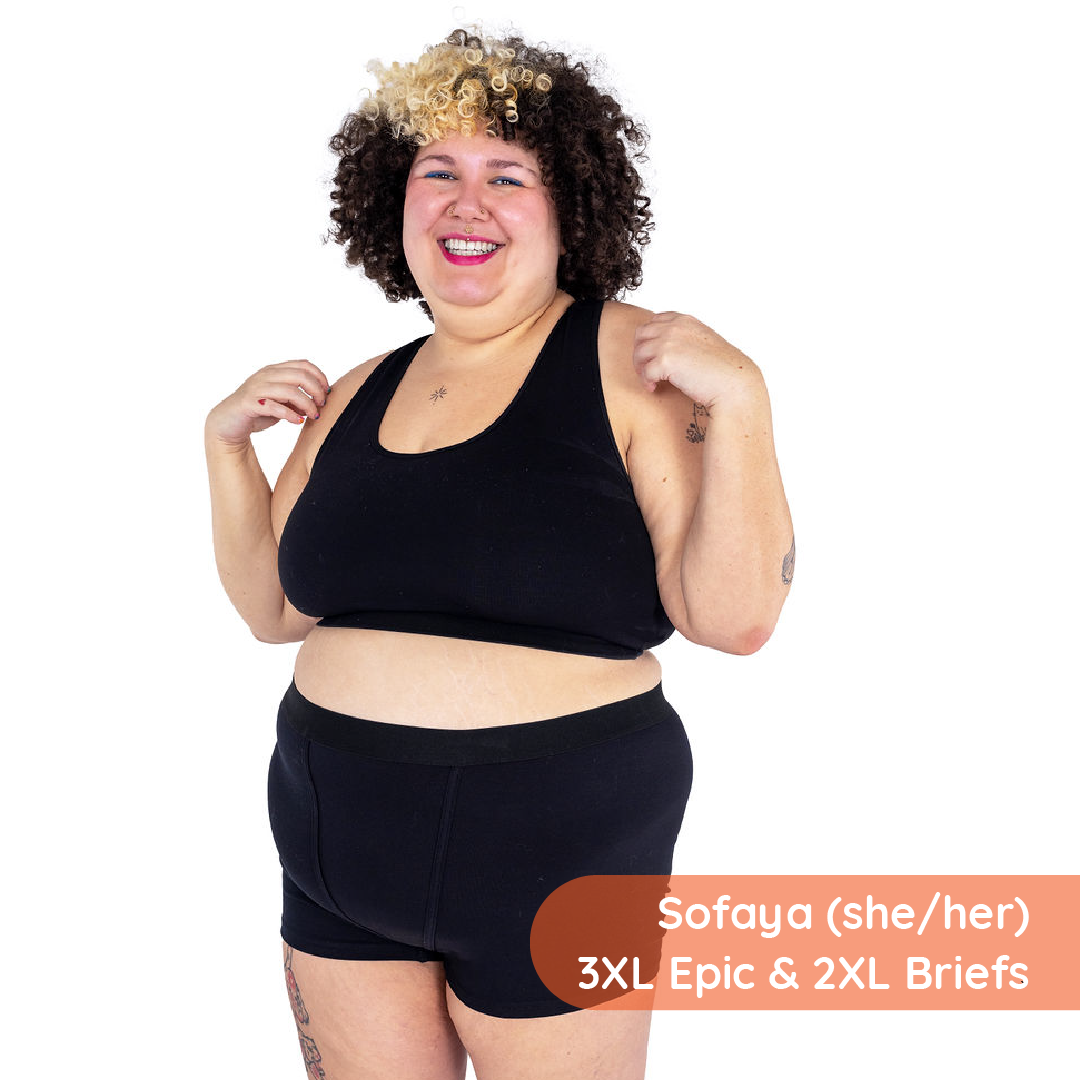 Sofaya is wearing black non wired bralette and boxer briefs