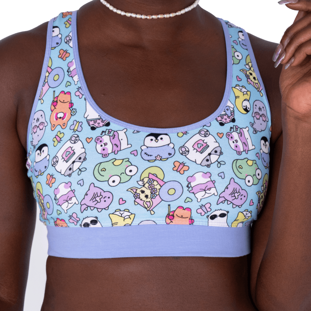 Close up of sugar and sloth racerback bralette crop top