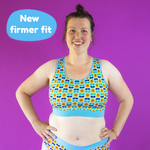 Katy is wearing a Sunflowers bralette and briefs. Text reads 'New firmer fit'