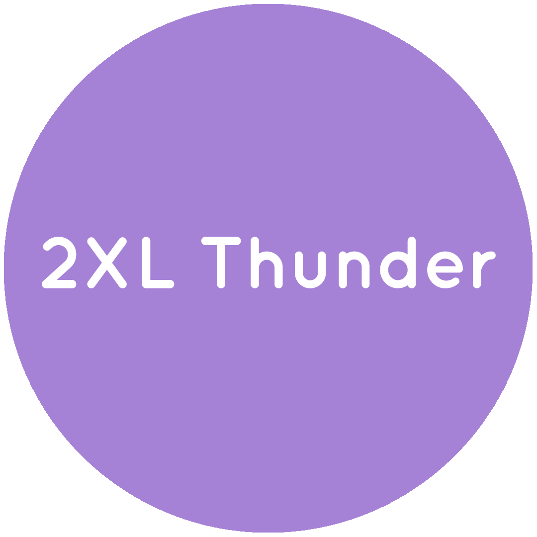 Purple circle with the text 2XL Thunder in white.