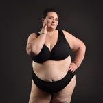 Estelle is wearing a black non wired Molke Bra with cotton briefs