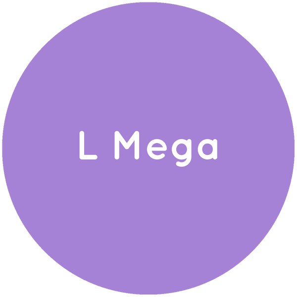 Purple circle with the text L Mega in white.
