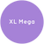 Purple circle with the text XL Mega in white.