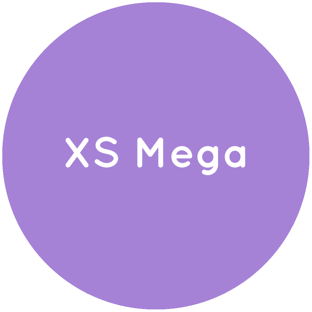 Purple circle with the text XS Mega in white.