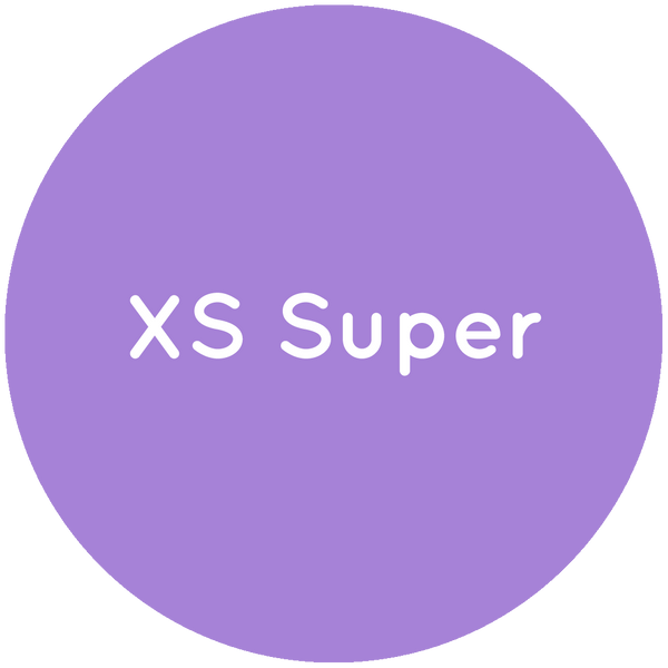 Purple circle with the text XS Super in white.