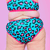 back view of model wearing teal and hot pink leopard high waist briefs