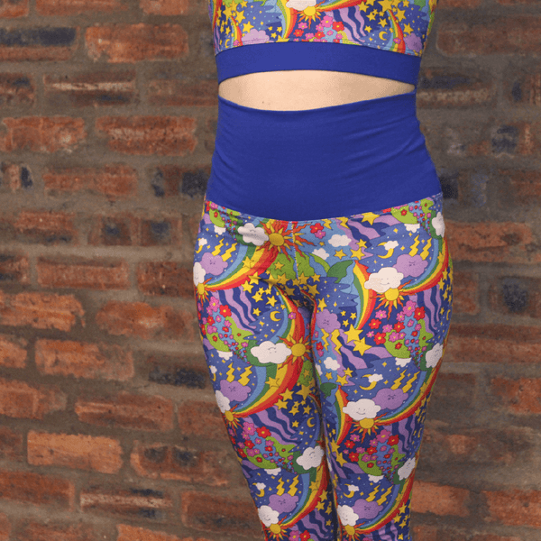 Close up of high waist brightly coloured leggings