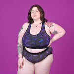 Molly is wearing a unicorn racerback bralette and high rise briefs