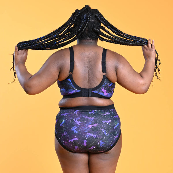 Back view of Universe Flexi size non wired bra and high waist briefs